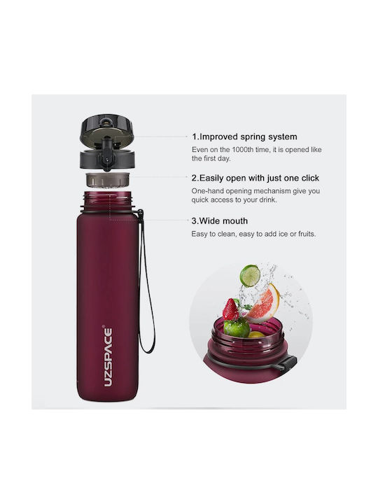 Uzspace Leakproof Tritan Bpa Free Παγούρι Πλαστικό 1000ml Μαύρο