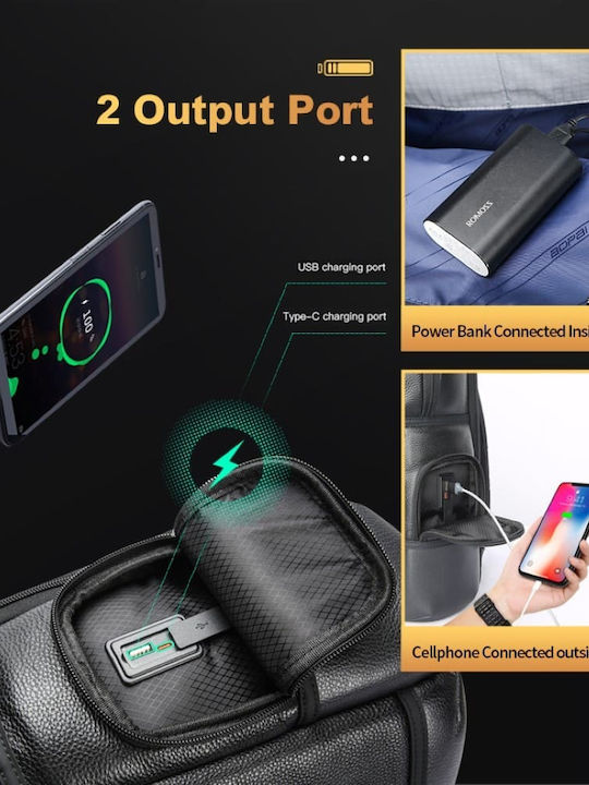 Bopai Αδιάβροχη Τσάντα Πλάτης για Laptop 17.3" με Θύρα USB σε Μαύρο χρώμα 61-121971