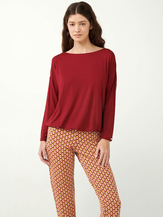 Vamp Winter Damen Pyjama-Set Bordeaux