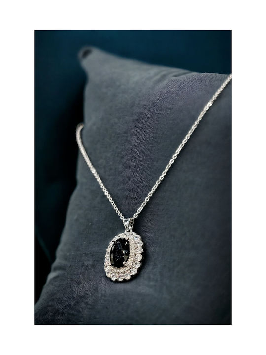 Necklace Double from Steel Black with Zircon