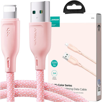 Joyroom Series Braided to Lightning Cable Pink 1m (SA34-AL3)