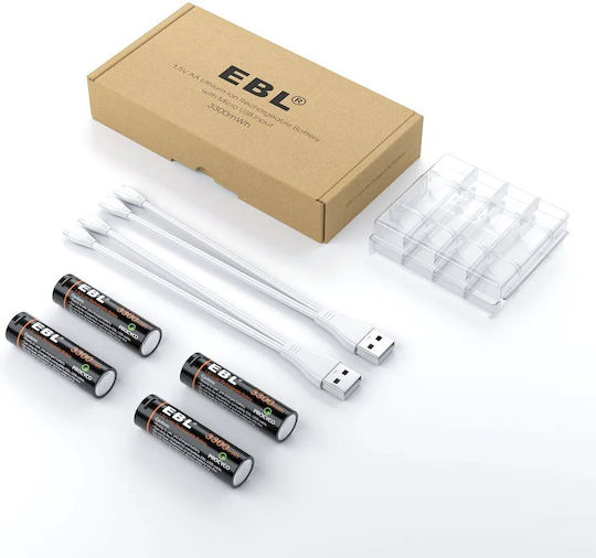 EBL Επαναφορτιζόμενες Μπαταρίες AA Li-ion 3300mAh 1.5V 4τμχ