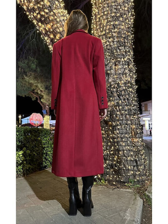 Damen Rot Mantel mit Knöpfen