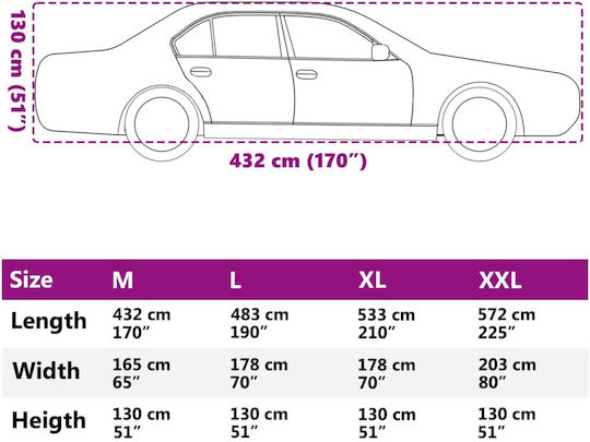 vidaXL Κουκούλα 432x165x130cm Αδιάβροχη XLarge για Sedan που Στερεώνεται με Ιμάντες