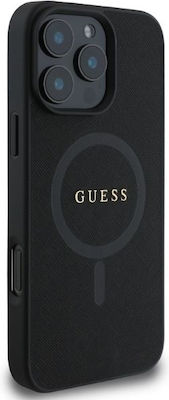 Guess Saffiano Classic Logo Coperta din spate Plastic Negru (iPhone 16 Pro Max)