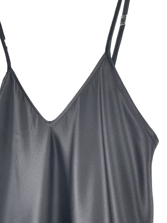 Cootaiya Sommer Satin Damen Nachthemd Schwarz