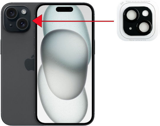 Volte-Tel Glass Cover Προστασία Κάμερας Tempered Glass Μαύρο για το iPhone 15 6.1" and iPhone 15 Plus 6.7"