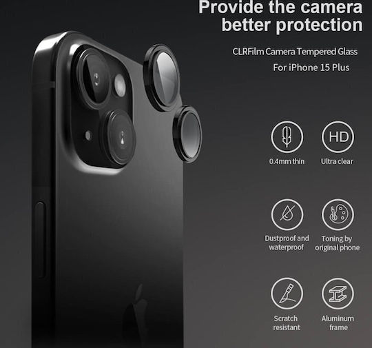 Nillkin Clrfilm Προστασία Κάμερας Tempered Glass Μαύρο για το Apple iPhone 15/15 Plus.