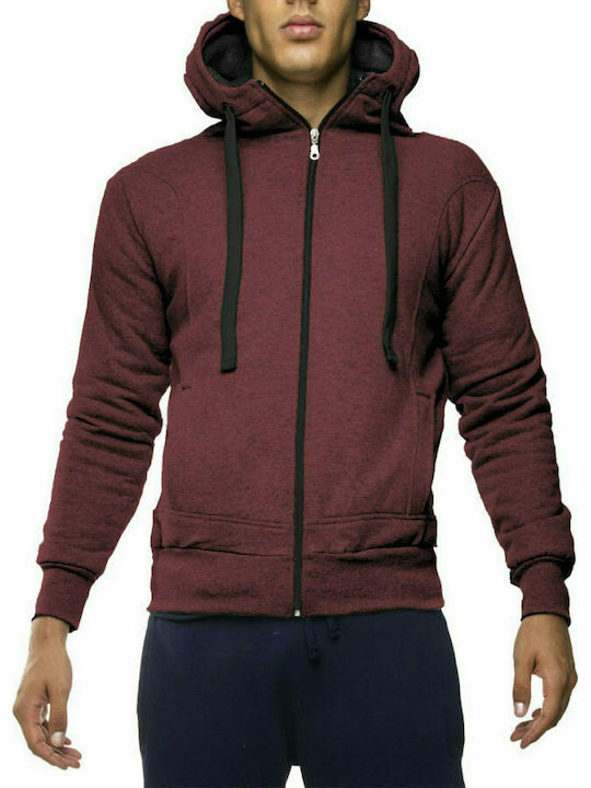 Bodymove -3 Men's Sweatshirt Jacket with Hood and Pockets Burgundy