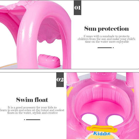 Children's Inflatable Swim Ring with Canopy and Handle - Pink