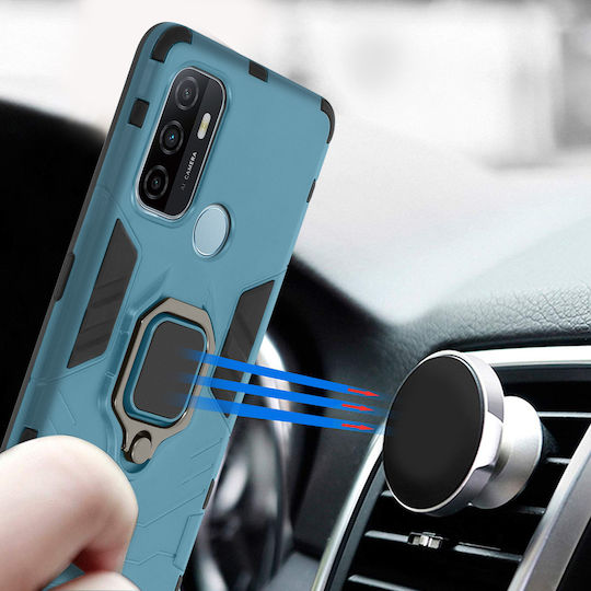 Oppo A53 A53s Hybrid Shockproof Mobile Phone Case Metallic Ring Stand Blue