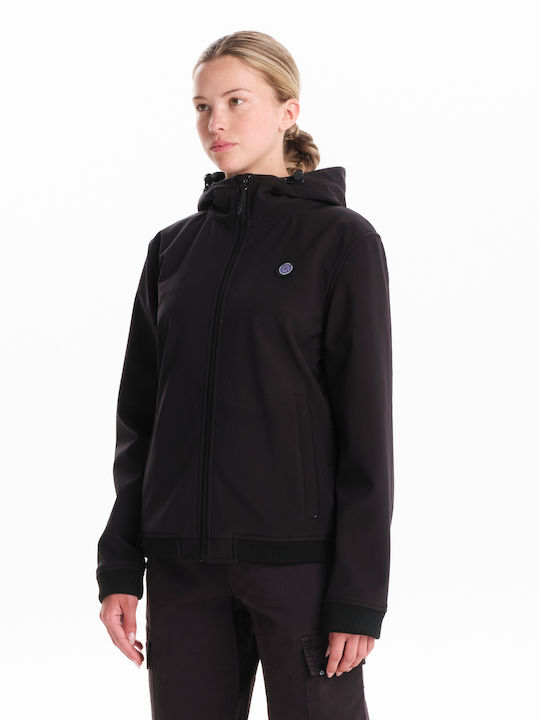 Emerson Women's Short Bomber Jacket for Winter with Hood Black