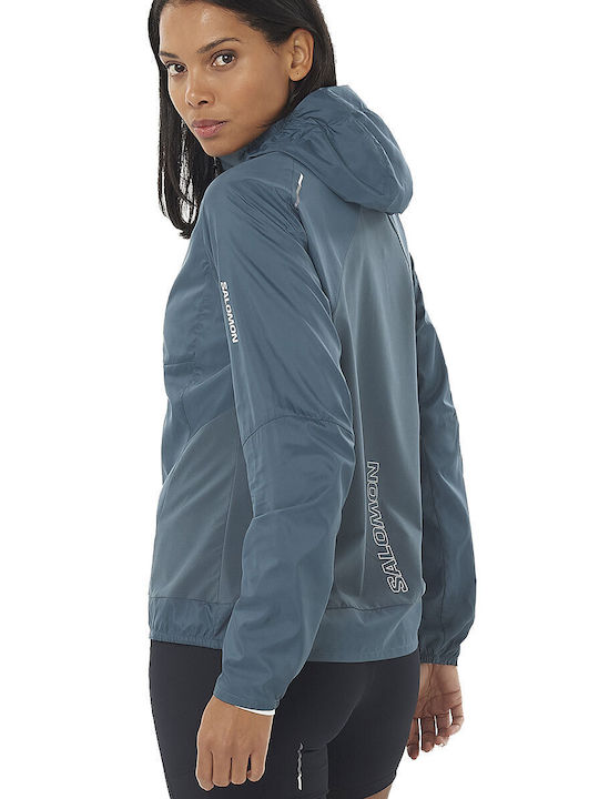 Salomon Bonatti Women's Running Short Lifestyle Jacket Waterproof and Windproof for Spring or Autumn with Hood Navy Blue