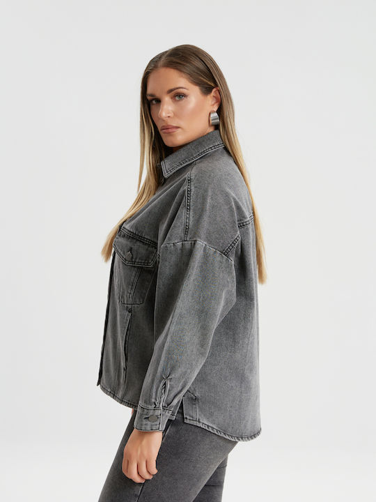 Lang Damen Jeansjacke Schwarz