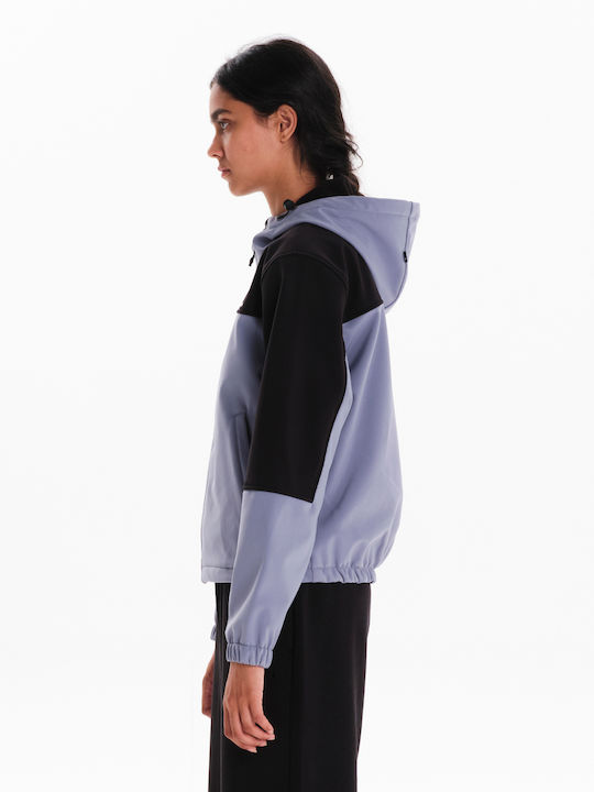Women's Short Lifestyle Jacket for Winter with Hood Dusty Violet/black