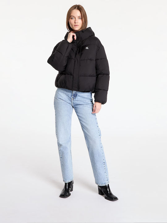 Kurz Damen Puffer Jacke für Winter Black