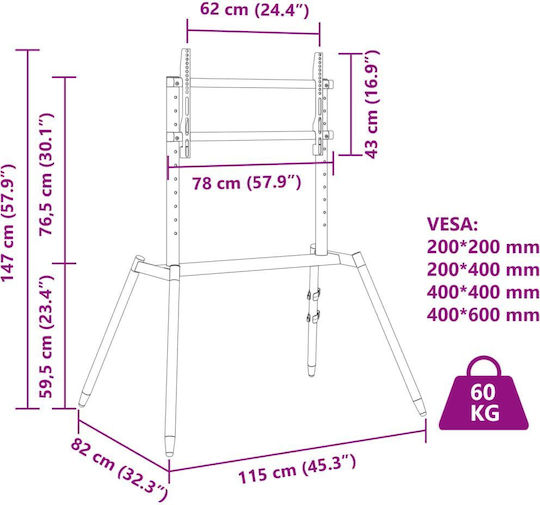 vidaXL 4012167 Suport TV pardoseală până la 86" Alb