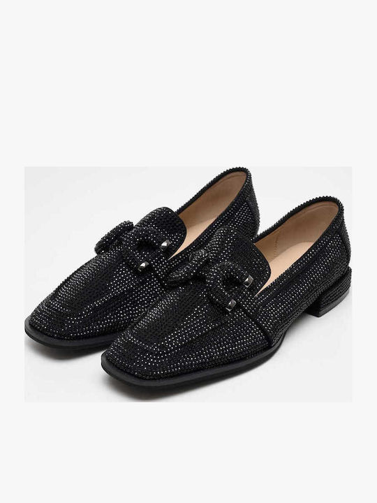 Leder Damen Loafers in Schwarz Farbe