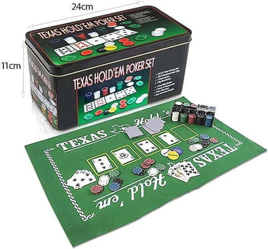 Set von 200 nummerierten Pokerchips in Metallische Box mit 2 Kartenspielen und Filz
