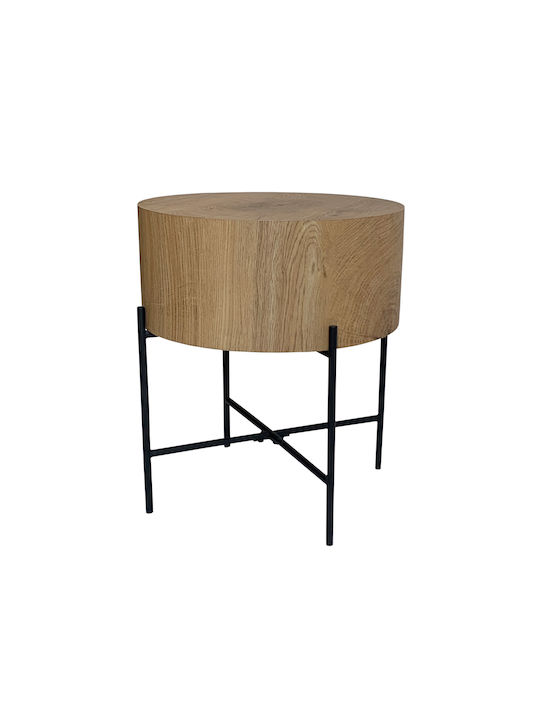 Round Side Table Madera Natural Black L45xW45xH45cm