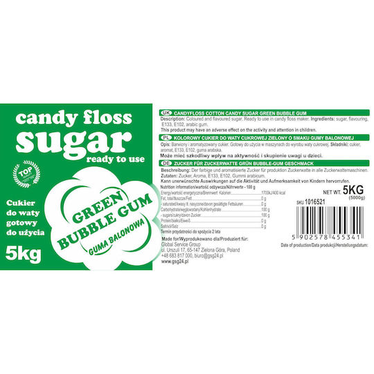 Green Cotton Candy Sugar Bubble Gum Flavor 5kg
