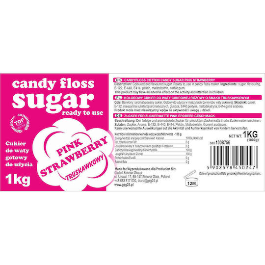 Zahăr roz pentru vată de zahăr cu aromă de căpșuni 1kg
