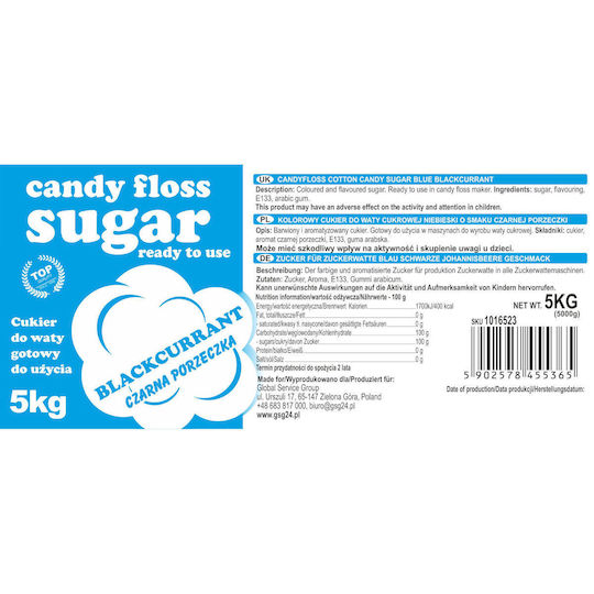 Blue Cotton Candy Sugar Blackcurrant Flavor 5kg