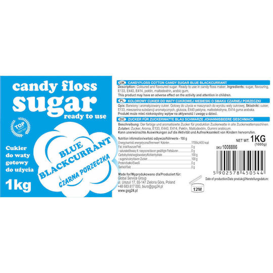 Blaue Zuckerwatte Zucker mit Schwarze Johannisbeere Geschmack 1kg