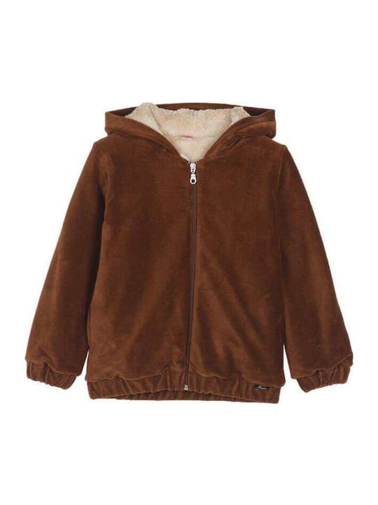 Kinderstrickjacke Pelz mit Kapuze Kaffee