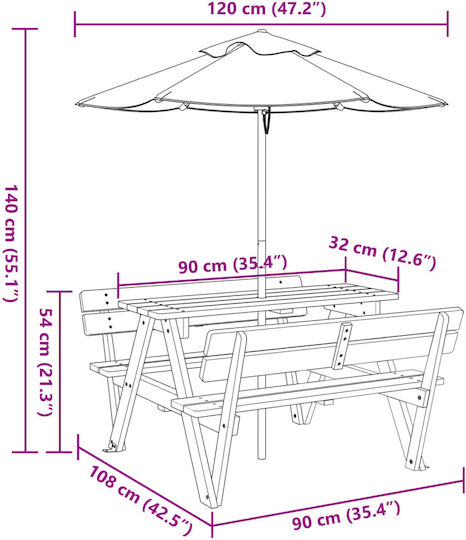 vidaXL Table made of Wood 90x108x54cm. for 3+ Years Brown