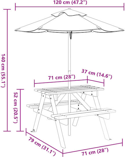 vidaXL Масичка от Дърво 71x79x52см. за 3+ Години Кафяв