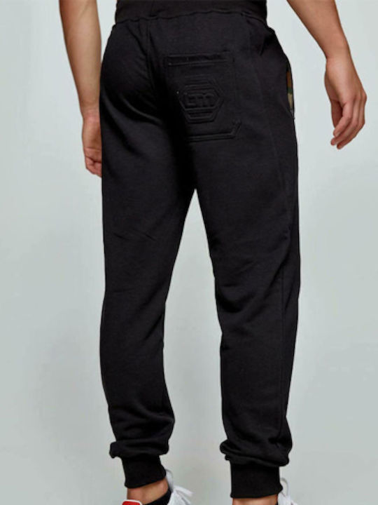 Three-strand Sweatpants with Elastic Black
