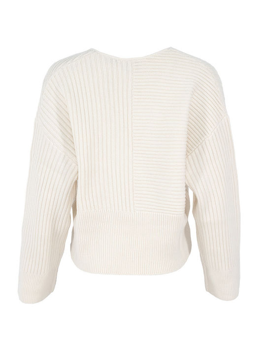 Pinko Women's Long Sleeve Sweater with V Neckline Ecru