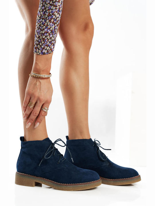 Blue Casual Low Ankle Boots with Laces