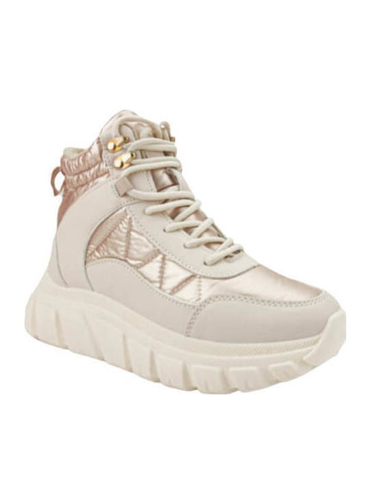 Leather Kids Snow Boots with Zipper Beige