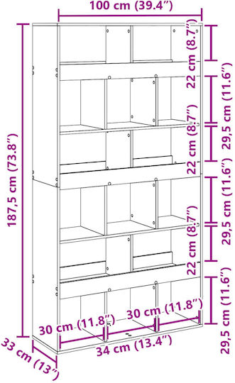 Βιβλιοθήκη Δρυς 100x33x187.5εκ.