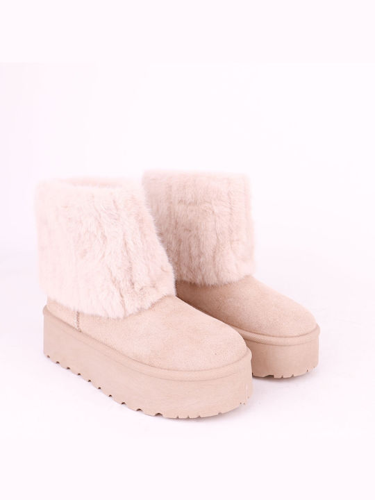 Alta Moda Women's Ankle Boots with Fur Beige