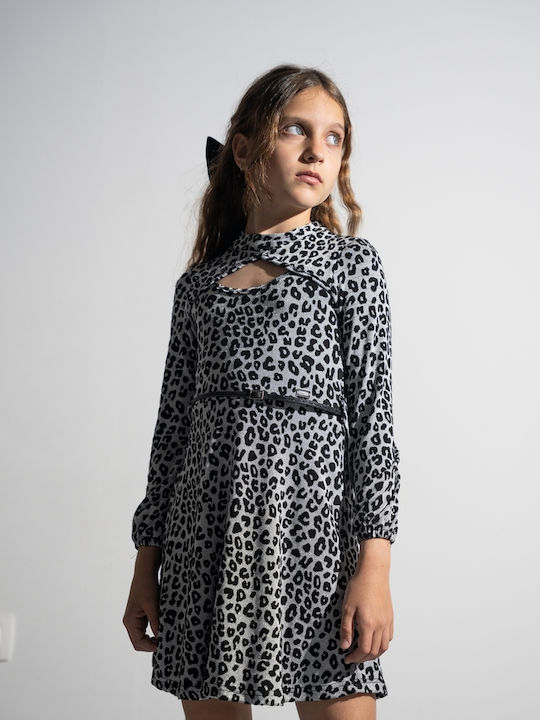 Παιδικό Φόρεμα Μακρυμάνικο Animal Print Γκρι