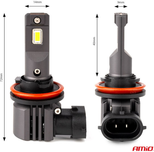 AMiO Λάμπες Αυτοκινήτου H8 / H9 / H11 / H16 Canbus LED Ψυχρό Λευκό 44W 2τμχ