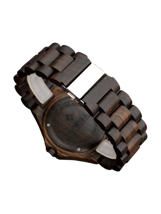 Bewell Jupiter Ανδρικό Ρολόι 47mm Μπαταρίας με Καφέ Ξύλινο Μπρασελέ