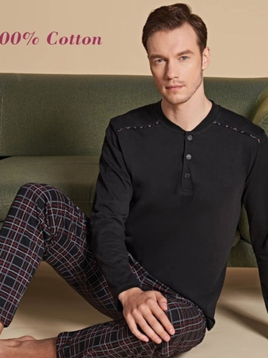 Diana Men's Winter Cotton Checked Pajamas Set Black