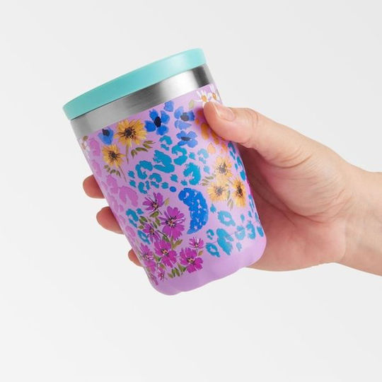 Chilly's Original Series Coffee Cup Glass Thermos Stainless Steel BPA Free 340ml Floral Leopard Blossom