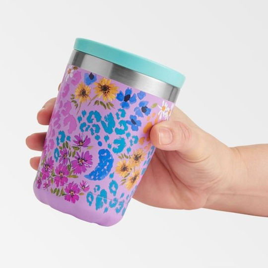 Chilly's Original Series Coffee Cup Glass Thermos Stainless Steel BPA Free 340ml Floral Leopard Blossom