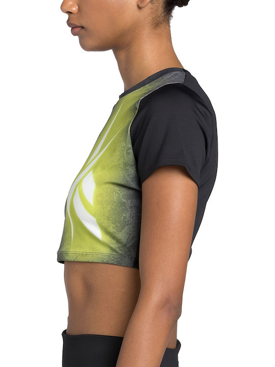 Damen Sport Crop Top Black/Lime