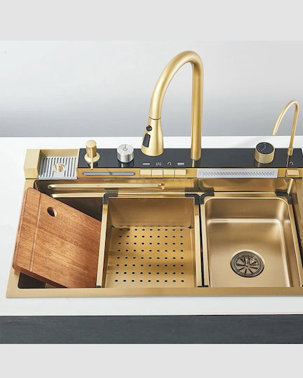 Naron Nr5521bg Drop-In Kitchen Sink Inox Brushed with Faucet L75xW46cm Gold