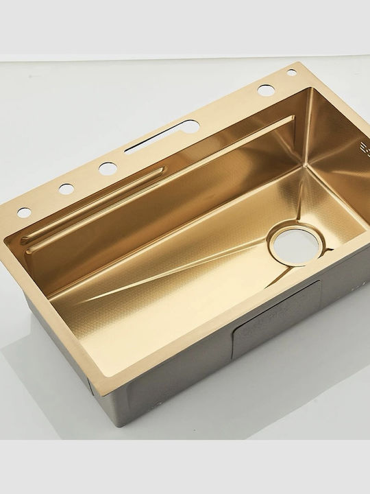 Naron Drop-In Мивка Inox Четкан със смесител Ш75xД46см Златист