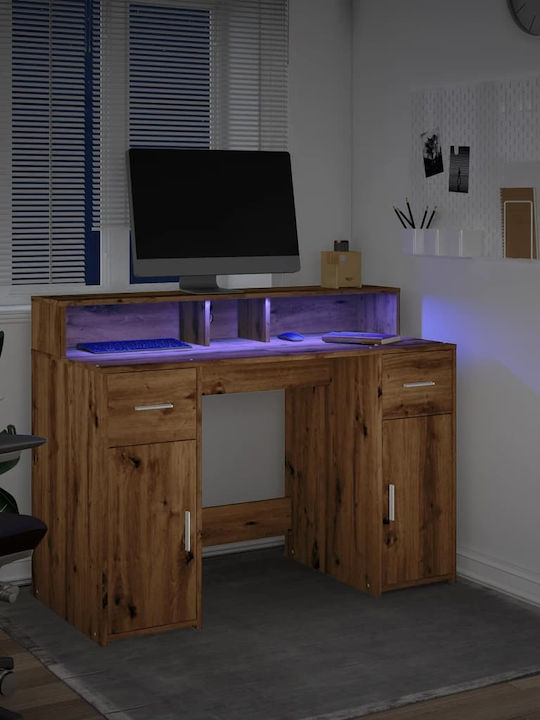Γραφείο Ξύλινο Αρτισιανή Δρυς με LED & USB θύρες 120x55x91εκ.