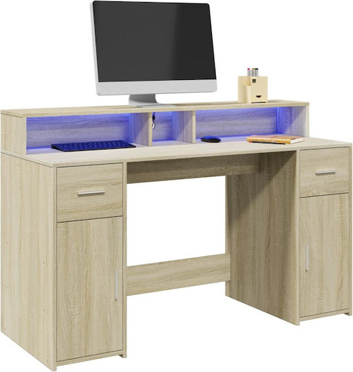 Γραφείο Ξύλινο Sonoma Δρυς με LED & USB θύρες 140x55x91εκ.