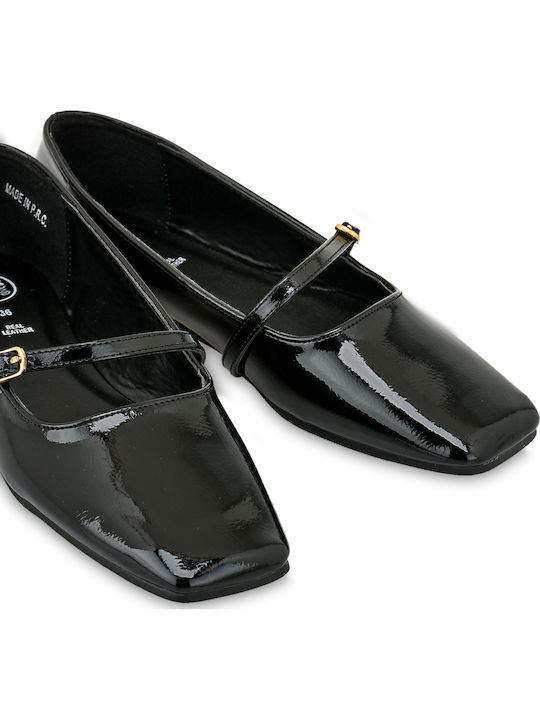 Kids Patent Leather Ballerinas with Adjustable Metal Clasp Black