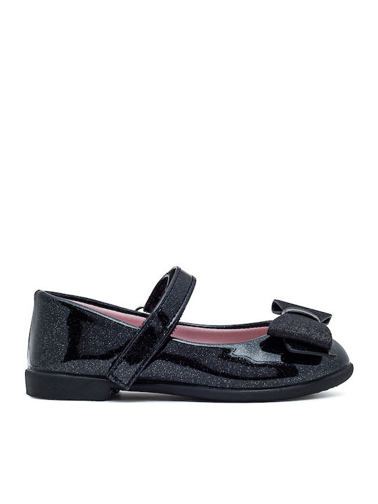 Kids Patent Leather Ballerinas with Hoop & Loop Closure Black